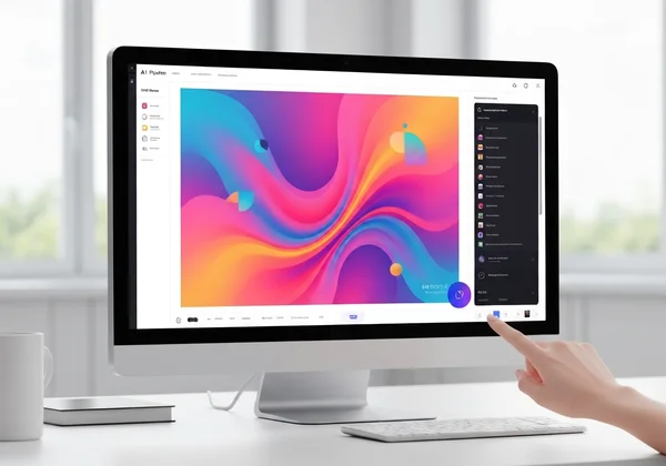 AI design platform, user creating abstract art poster