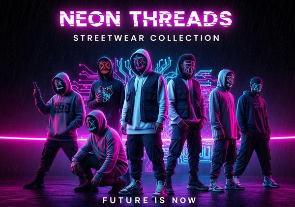 Cyberpunk style fashion boutique poster with neon