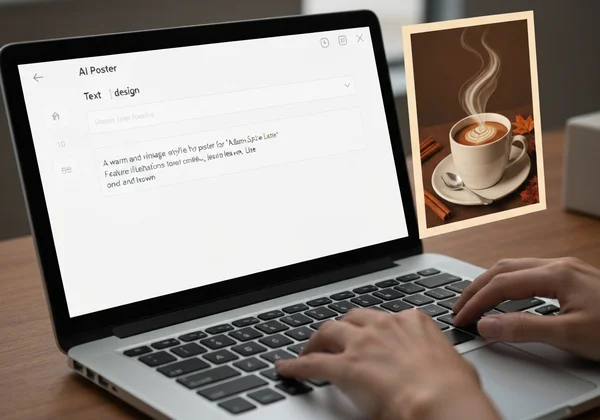 User creating an AI poster with a detailed text prompt