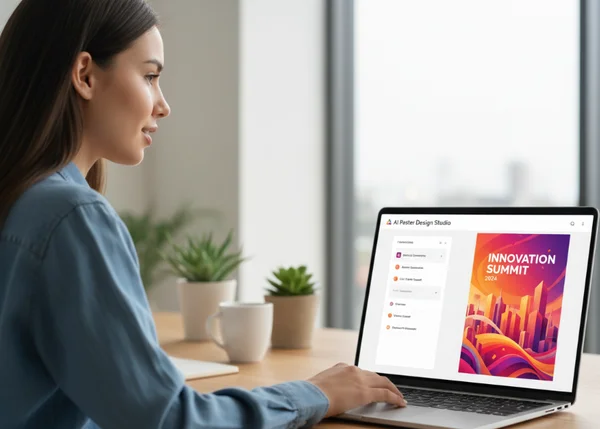User creating an AI poster on a sleek interface